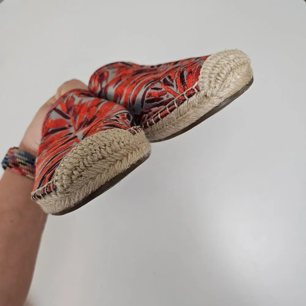 Marc Fisher Gift Espadrille Mules 8.5 Orange Grey Jacquard‎ Palm Leaves Slip On